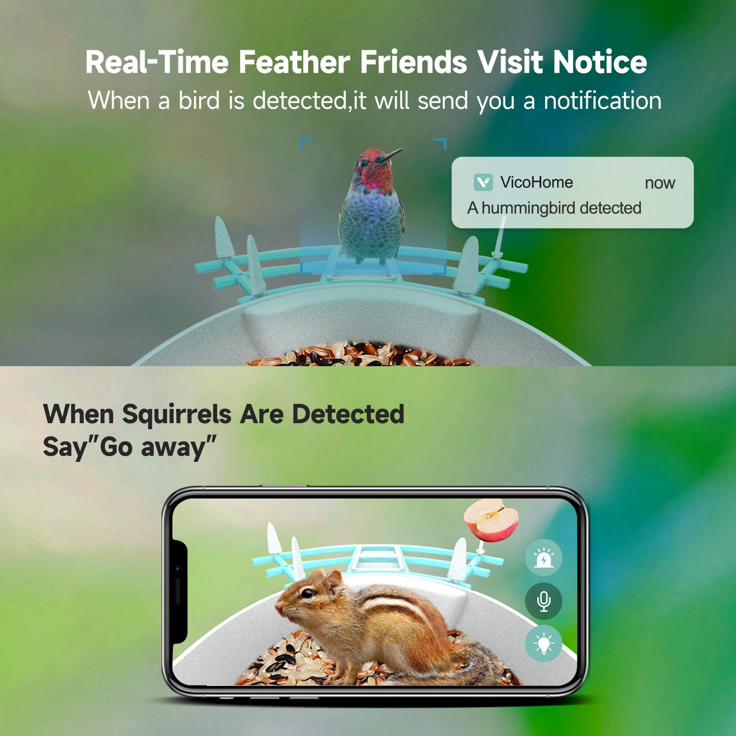 Blue Bird Feeder With Camera Full HD 135° wide view Cable&Solar Panel Charing Tris Home App
